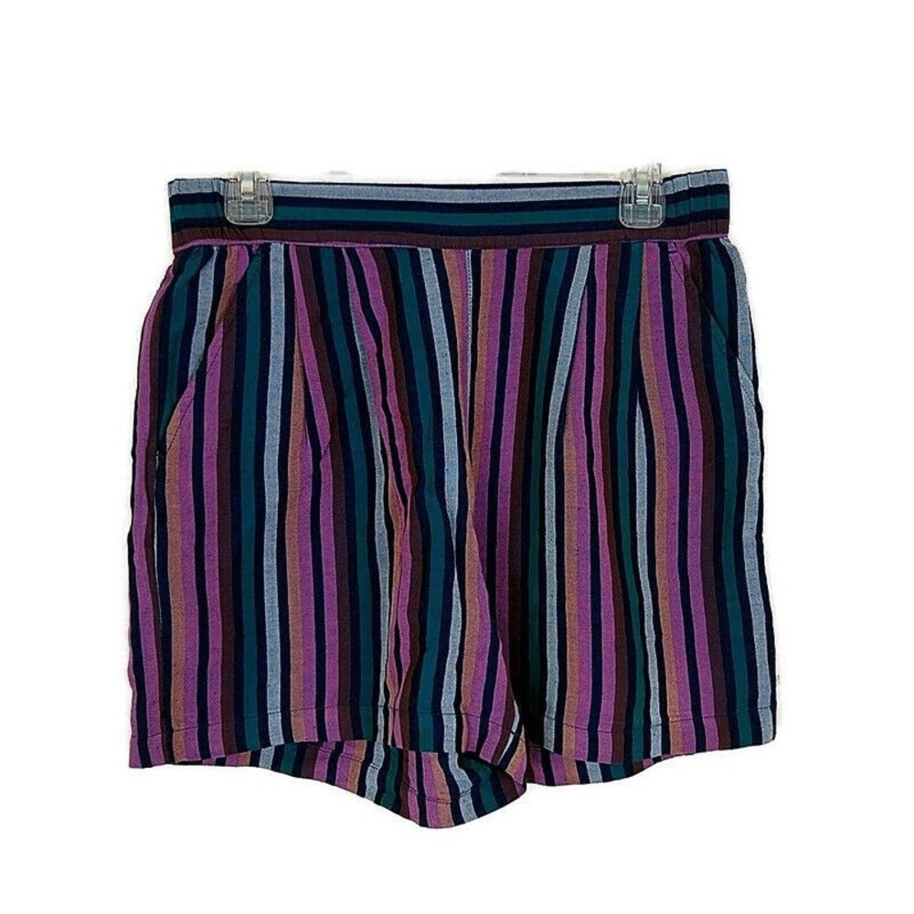 A New Day Womens sz S Linen Blend Shorts Purple Striped Comfort Elastic Waist